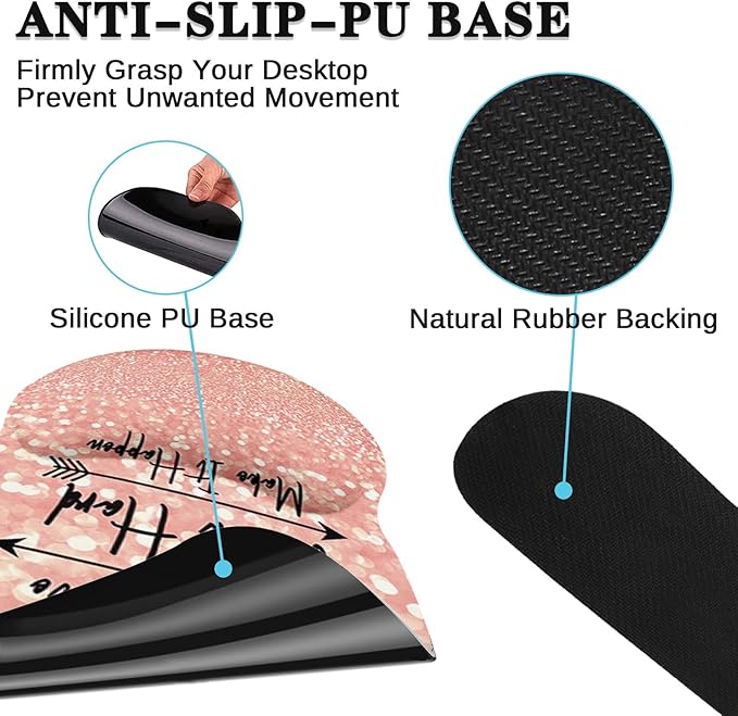 Britimes Pink Rose Gold Ergonomic Mouse Pad Set with Wrist Rest Non-Slip Rubber Base Wrist Cushion Support and Coasters Mousepad with Wrist Support for Computer Keyboard and Desk