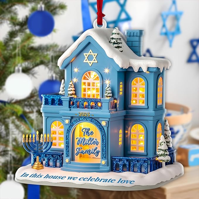 Personalized Hanukkah Ornaments for Tree - House Warming Gifts New Home Ornament 2025, Custom 2D Family Christmas Ornaments, Merry Chrismukkah Jewish and Christian Gift Idea