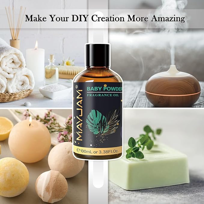 MAYJAM 100ML/3.38FL.OZ Baby Powder Fragrance Oils with Glass Dropper, Essential Oils for Diffusers for Home, Long Lasting Scented Oils for Diffusers Soap Candle Making