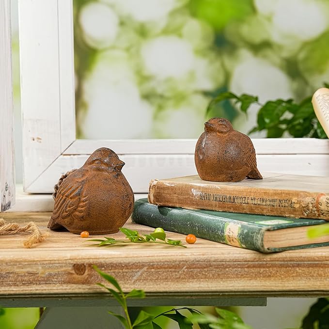 Sungmor Cast Iron Bird Statue, Vintage Animal Collection Figurines, Home Office Table Decor, Paperweight, Doorstop, Garden Lawn Cute Ornament, Rust Finish