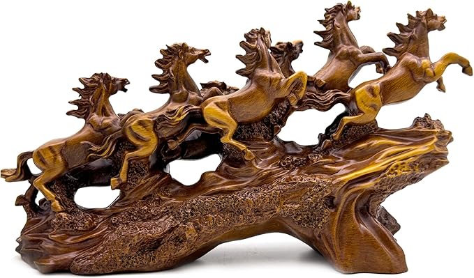 FUNSXBUG Chinese Feng Shui Horses Statue Sculpture - Resin Running Horse Figurines Home Office Decoration Tabletop Decor Ornaments for Wealth and Success Good Lucky Gifts