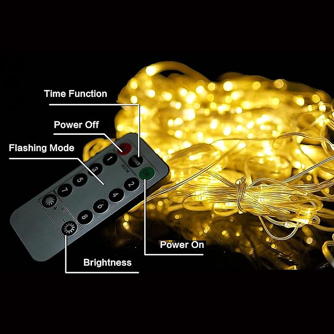 300 LED Curtain String Lights, Twinkle Fairy Lights for Bedroom with 8 Lighting Modes, USB Christmas Lights for Party Home Bedroom Indoor Wall Room Decor (Warm White)