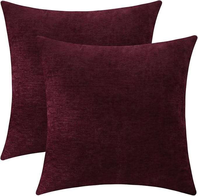 Jeneoo Burgundy Red Decorative Throw Pillow Covers Soft Chenille Comfy Square Couch Cushion Cases for Living Room Sofa Decor (Set of 2, 18 x 18 Inches)