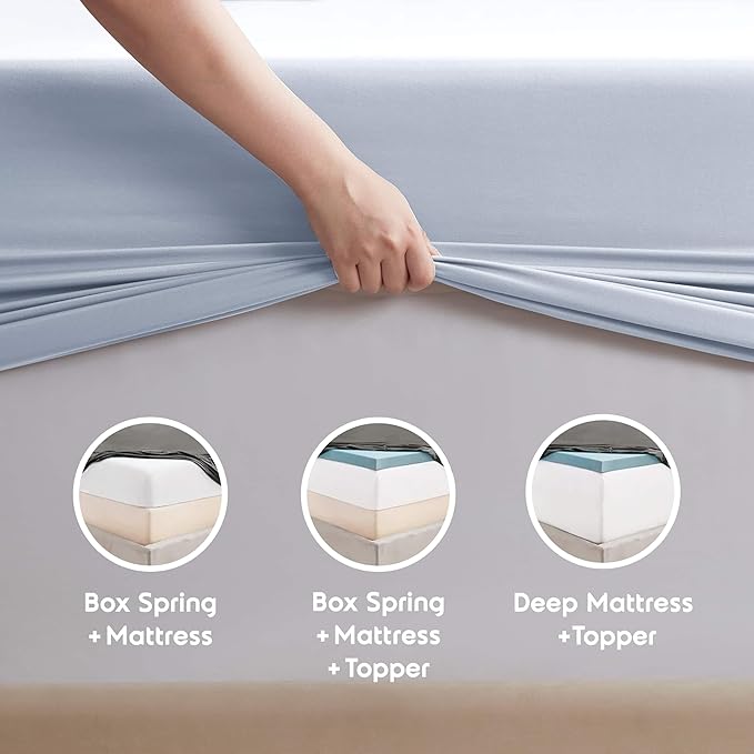 Nestl Extra Deep Split King Sheet Set - 7 Piece Breathable & Cooling Sheets - Hotel Luxury Bedding Set w/18-24 Inch Deep Pockets - Easy & Secure Fit - Super Soft, Wrinkle Free & Comfy - Ice Blue