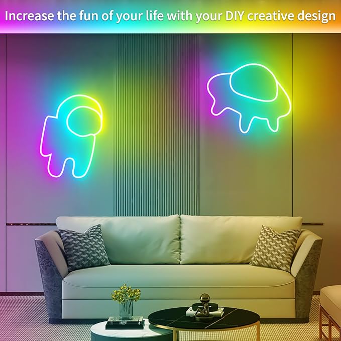 50ft Neon Rope Light, 24V RGB LED Strip Lights, Multi-Color, Music Sync, Dimmable, Remote/APP Control, Flexible DIY Design for Bedroom Indoor Outdoor