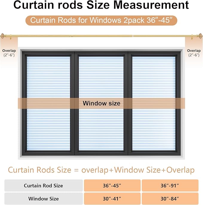 2 Pack Gold Curtain Rods for Windows 30-41 Inch, Decorative Vintage Crystal 1'' Diameter Curtain Rod with Gold Foil Finials, Adjustable Heavy Duty Easy Install Drapery Pole Set for Farmhouse