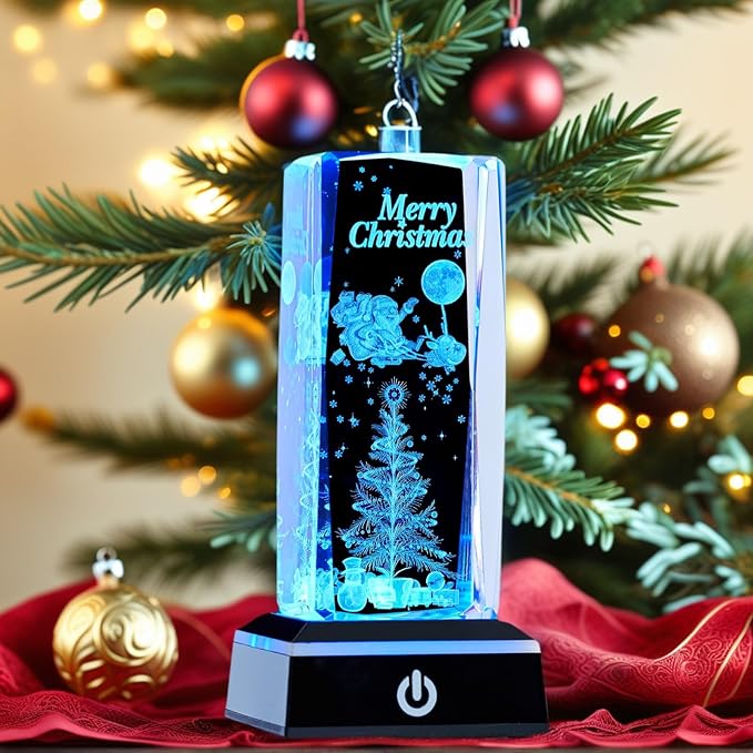 3D Crystal Night Light, K9 Crystal LED Lamp with Light Base, Merry Christmas Gifts for Kids, Women, Teens, Boys, Girls, Anniversary, Birthday, Holiday Room Decor(Merry Christmas)