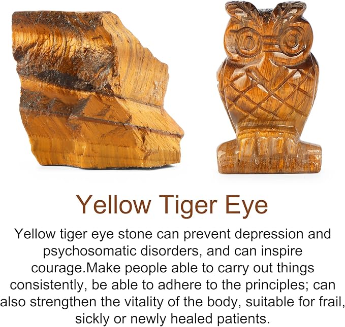 2" Yellow Tiger Eye Crystal Owl Figurine Gem Stone Owls Statue Animals Carving Owl Gifts for Home Office Decor