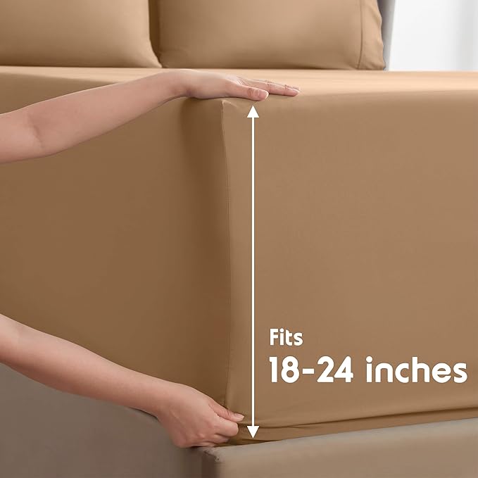 Nestl Extra Deep Full Sheet Set - 6 Piece Breathable & Cooling Sheets - Hotel Luxury Bedding Set w/18-24 Inch Deep Pockets - Easy & Secure Fit - Super Soft, Wrinkle Free & Comfy - Mocha Brown
