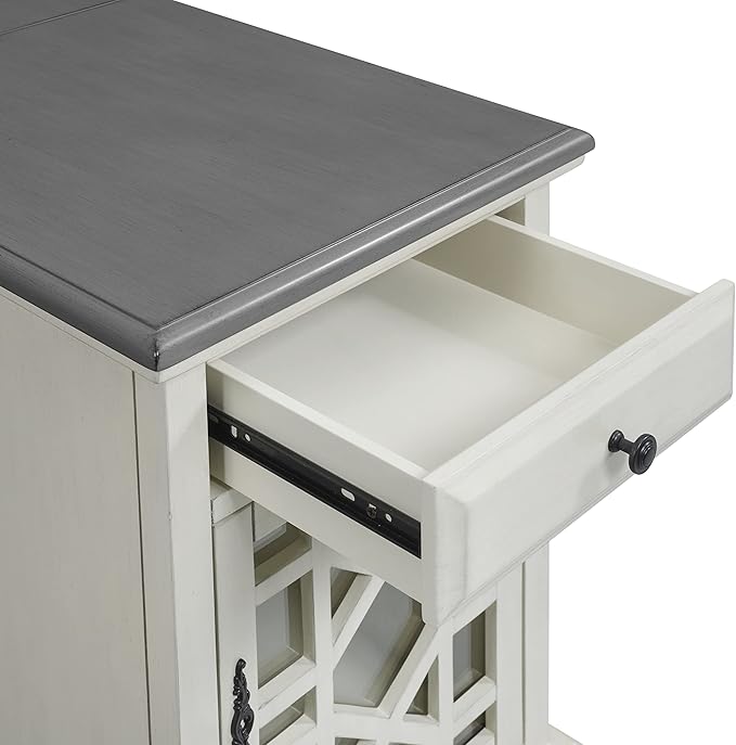 Martin Svensson Home Elegant Chairside End Table with Power, White with Grey Top