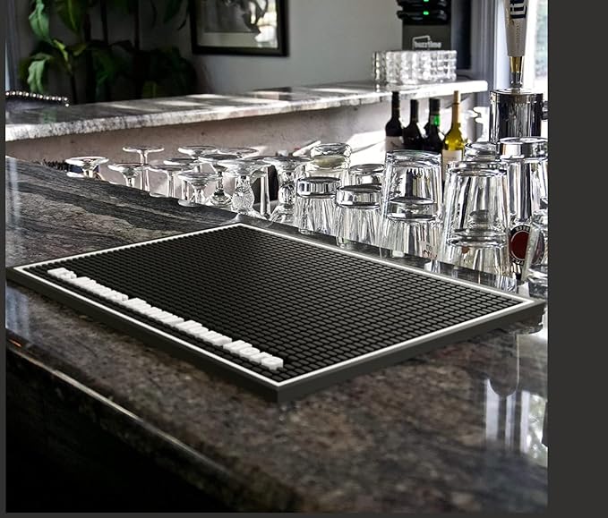Highball & Chaser Premium Custom Bar Mat 18in x 12in 1cm Thick Durable and Stylish Service Bar Mat for Spills, Coffee, Bars, Restaurants, Counter Top Dish Drying Mat (Happy Hour)