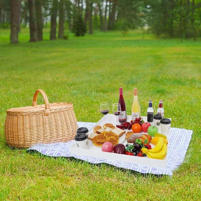 22×22 Inches Oversize Extra Large Sturdy Glossy White Acrylic Serving Tray King Size Decorative Big Ottoman Trays with Cut Out Handles Water Proof Bed Tray Coffee Counter Top Organizer