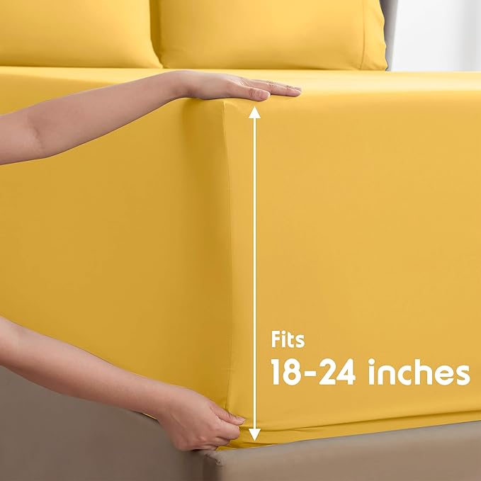 Nestl Extra Deep Queen Sheet Set - 6 Piece Breathable & Cooling Sheets - Hotel Luxury Bedding Set w/18-24 Inch Deep Pockets - Easy & Secure Fit - Super Soft, Wrinkle Free & Comfy - Yellow