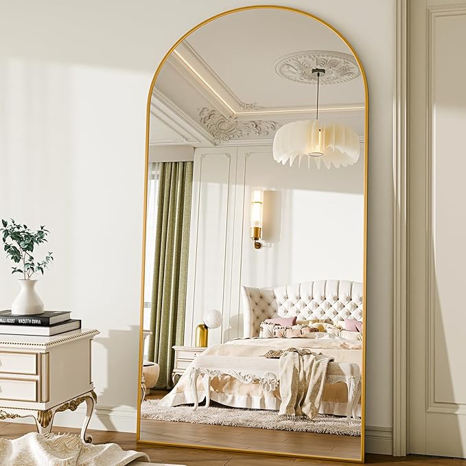 SUNQUEEN 81"x41" Floor Mirror Full Length, Oversized Arched Full Length Mirror with Stand, Full Body Mirrors for Bedroom Living Room or Cloakroom Gold