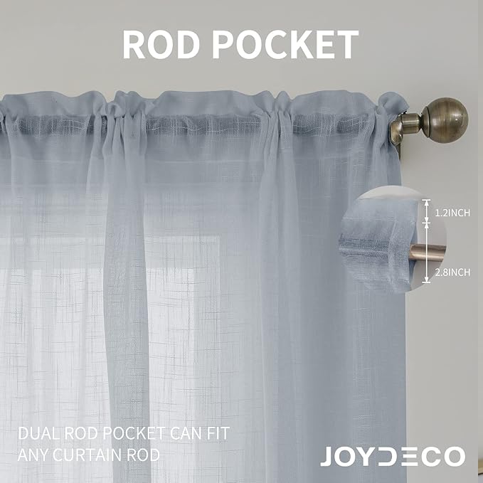 Joydeco Grey Sheer Curtains 72 Inch Length 2 Panels Set, Rod Pocket Linen Sheer Curtain Drapes, Voile Window Treatments for Bedroom Living Room (54x72 inch,Cross Pattern)