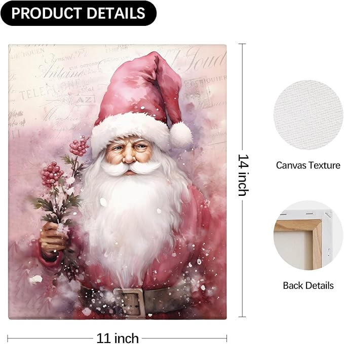 DSHFG Vintage Pink Christmas Canvas Wall Art Set of 3, Christmas Pink Housewarming Gifts for Women, Christmas Wall Decor for Home Kitchen Bedroom Living Room, 11x14 Framed