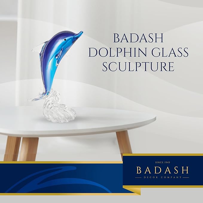 Badash Murano-Style Glass Dolphin Figurine - 9" Tall Handmade Glass Figurines