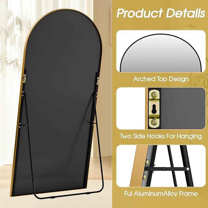 SUNQUEEN 81"x41" Floor Mirror Full Length, Oversized Arched Full Length Mirror with Stand, Full Body Mirrors for Bedroom Living Room or Cloakroom Gold
