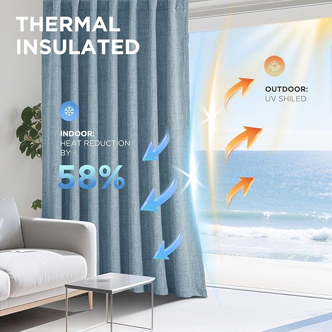 Joydeco Blackout Curtains for Bedroom - 90 Inch Long 100% Light Blocking 2 Panels Sky Blue Drapes, Thermal Insulated Room Darkening Curtains, Linen Textured for Living Room, Rod Pocket & Back Tabs