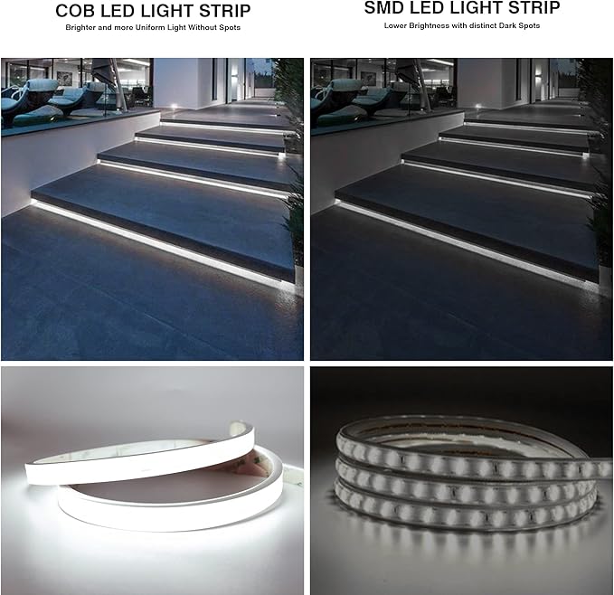 COB LED Strip Lights,24V Daylight White 6000K,Ip67 Waterproof led Light Strip,480LEDs/M,16.4ft/5M,CRI90+ Outdoor led Strip for Bathroom Decor,Pool,Garden(Power Not Included)