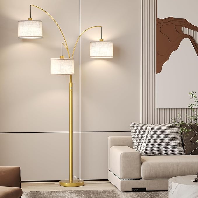 SUNMORY 3 Lights Floor Lamp for Living Room, 78" Tall Standing Lamp with Hanging Drum Shade, Modern Arc Floor Lamps with Heavy Base, Mid Century Arched Tree Floor Lamp for Bedroom, Office, Corner
