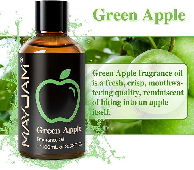 MAYJAM 3.38FL.OZ Green Apple Fragrance Oils with Glass Dropper, 100ML Essential Oils for Diffusers for Home, Long Lasting Scented Oils for Diffusers Soap Candle Making