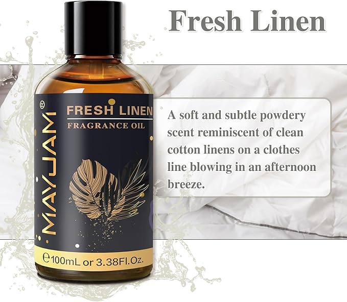 MAYJAM 100ML/3.38FL.OZ Fresh Linen Fragrance Oils with Glass Dropper, Essential Oils for Diffusers for Home, Long Lasting Scented Oils for Diffusers Soap Candle Making