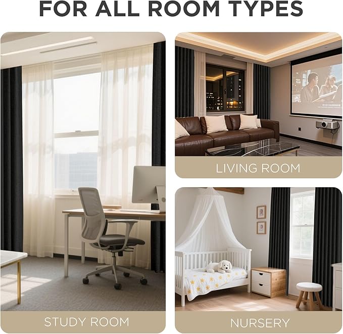 Joydeco Blackout Curtains for Bedroom - 100% Light Blocking 2 Panels Set Black Drapes 37" W x 72" L, Thermal Insulated Room Darkening Curtains, Linen Textured for Living Room, Rod Pocket & Back Tabs