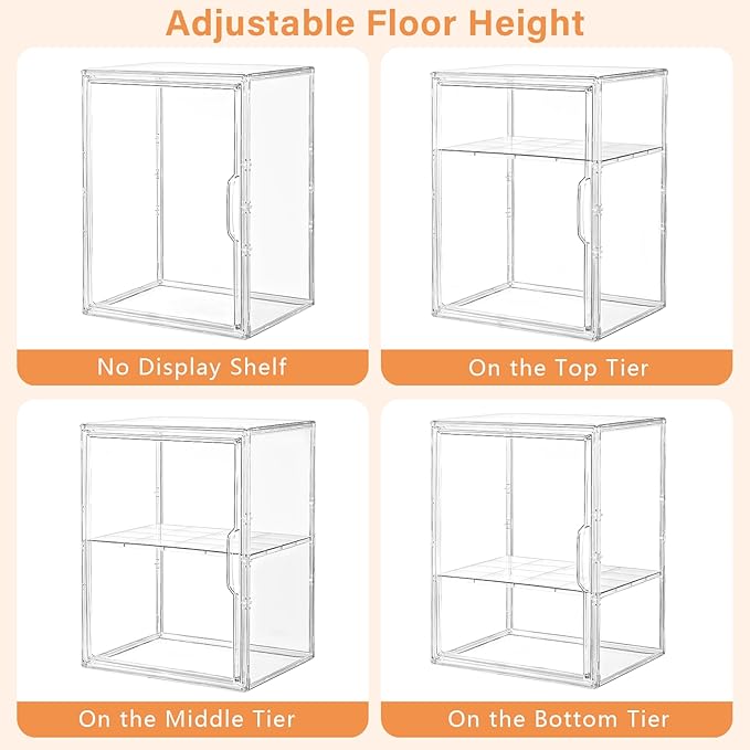 Acrylic Display Case for Collectibles, Clear Acrylic Display Box with 3 Adjustable Layers and Magnetic Door, Stackable Clear Storage Box/Bins for Figures,Lego, Book