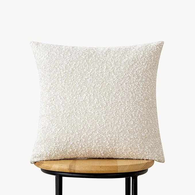 Woaboy Pack of 1 Decorative Boucle Throw Pillow Covers Textured Square Euro Pillowcaes Accent Solid Cozy Soft Cushion Covers Home Decor for Sofa Couch Living Room Bed,24x24 Inch Lvory