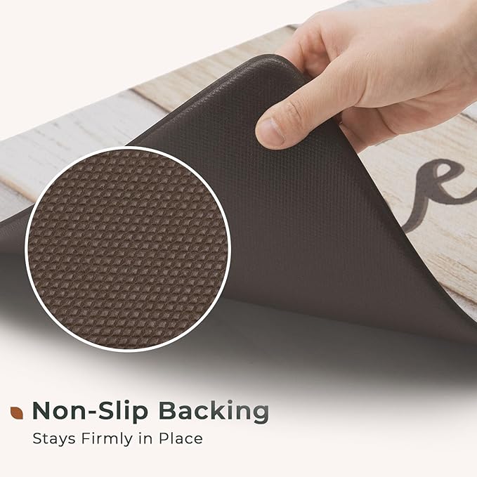FRESHMINT Anti Fatigue Kitchen Mats for Floor 2 Piece Set Waterproof & Non-Skid Traditional Farmhouse Kitchen Rugs Standing Cushion Comfort Kitchen Runner,17x30+17x47