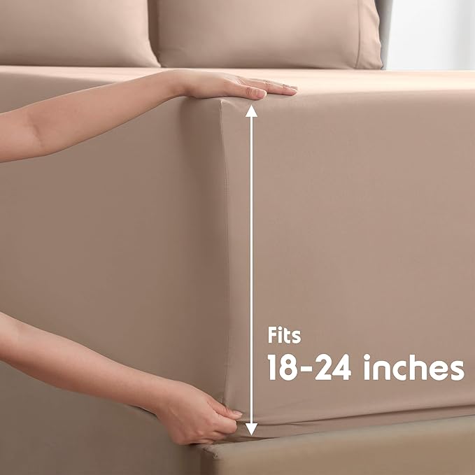 Nestl Extra Deep Full Sheet Set - 6 Piece Breathable & Cooling Sheets - Hotel Luxury Bedding Set w/18-24 Inch Deep Pockets - Easy & Secure Fit - Super Soft, Wrinkle Free & Comfy - Taupe Sand