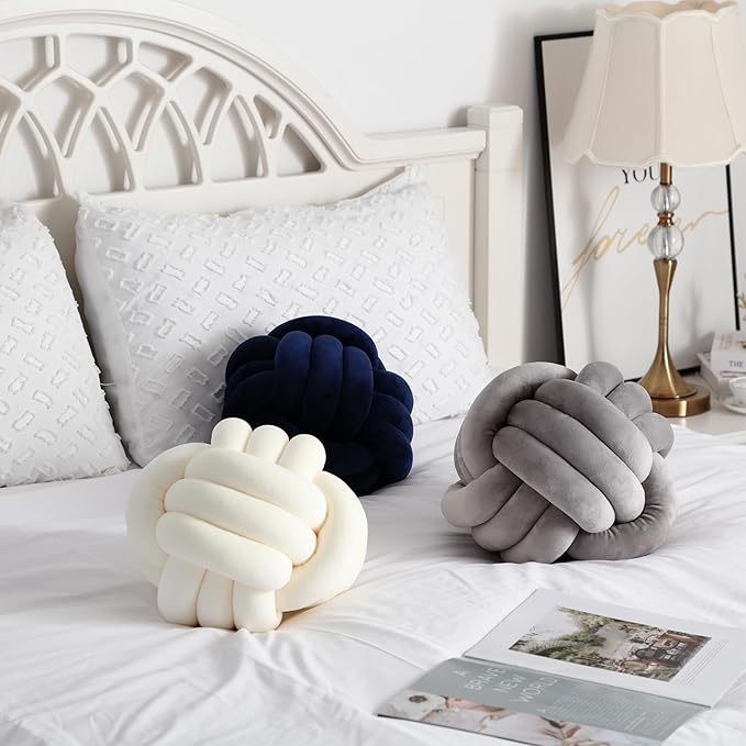 Petrella Knot Pillows Ball Round Throw Pillows Home Decor Cushion Decorative Aesthetic Throw Pillows,White 8inch