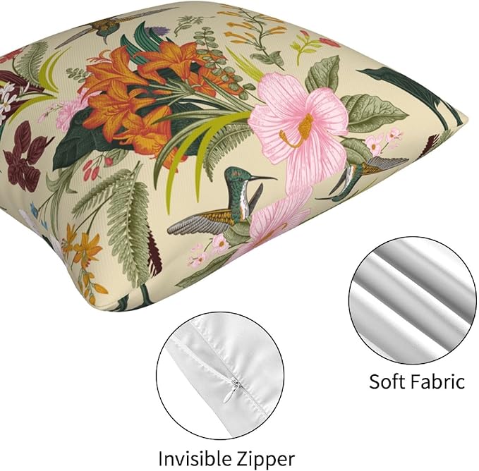 Flowers Birds Decorative Throw Pillowcases Set of 4 Pillow Covers 18x18 Inch, Spring Cushion Case Sofa Throw Pillows Cover Garden Pillow Covers for Couch Living Room Bed Indoors Home Decor
