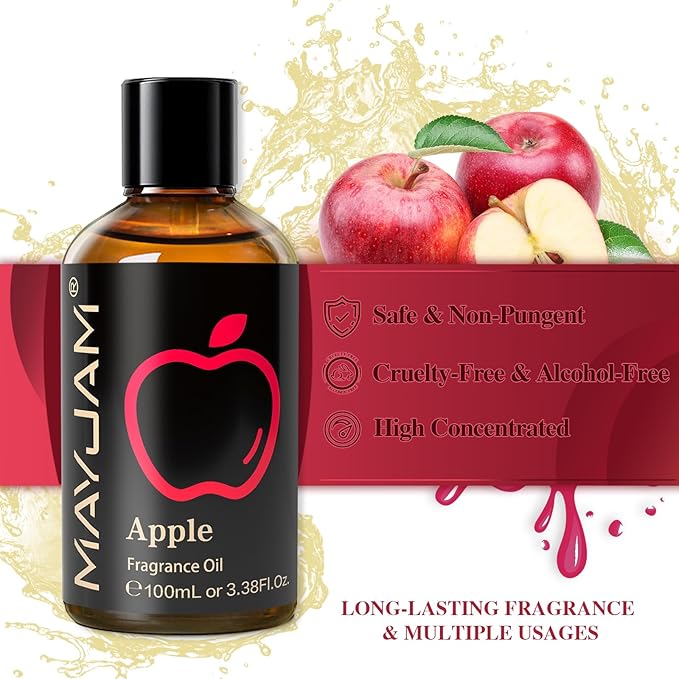 MAYJAM 100ML/3.38FL.OZ Apple Fragrance Oils with Glass Dropper, Essential Oils for Diffusers for Home, Long Lasting Scented Oils for Diffusers Soap Candle Making