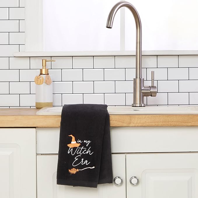 SKL Home Halloween in My Witch Era 100% Cotton Embroidered 2pc Hand Towel Set, Decorative for Bath/Kitchen/Bar & Gift, Black