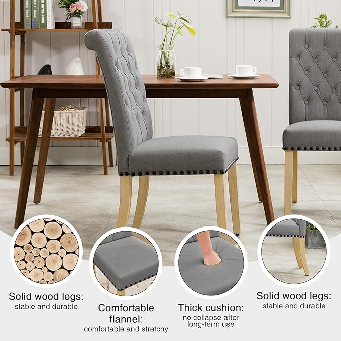 AODCHR Upholstered Fabric Accent Dining Chair Set of 5, Elegant Tufted Dining Room Chairs, Kitchen Room 1 Arm with 4 Armless, Dark Grey