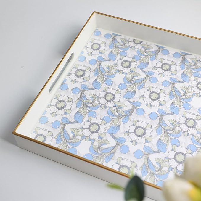 Rectangle Serving Tray with Handles, Coffee Table Tray for Ottoman, Organizer Vanity Tray for Living Room, Outdoor Tray for Patio Entertaining, Serving reakfast Kitchen Platter LEE3040BLH