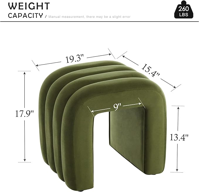 Multi-Functional Ottoman Stool, Footrest for Couch, Modern Vanity Stool for Make-up Room, Living Room and Entryway, Small Cute Footstool (Olive Green Velvet)