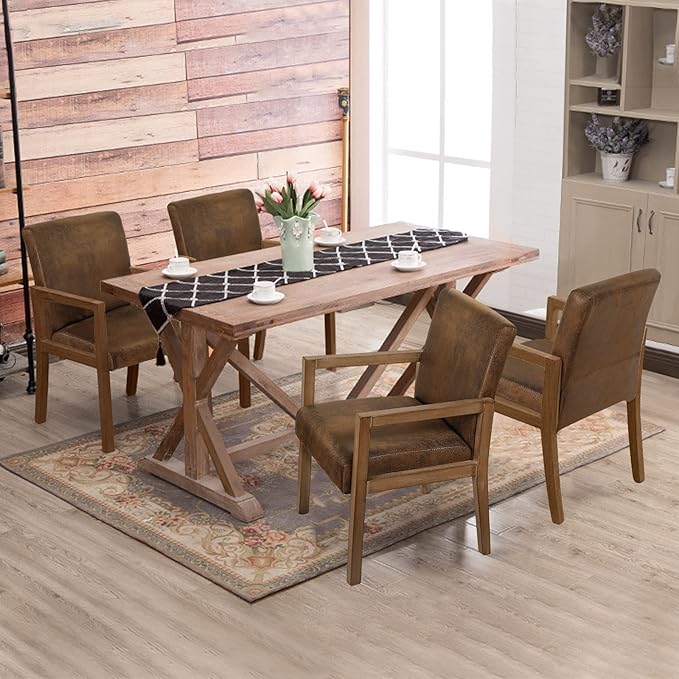Bekrvio Dining Chairs Upholstered Dining Chairs with Arms, Mid Century Modern Accent Chairs for Living Room Arm Chairs with Wood Frame (2, Brown with Wood Arms)