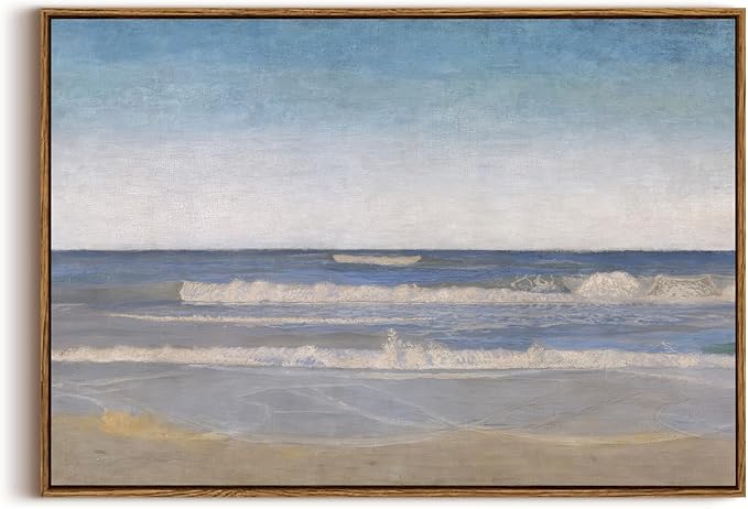 KISSFOX Vintage Coastal Seascape Canvas Wall Art Summer Beach Framed Wall Art Modern Minimalist Serene Ocean Art Prints Artwork For Living Room Bedroom Kitchen