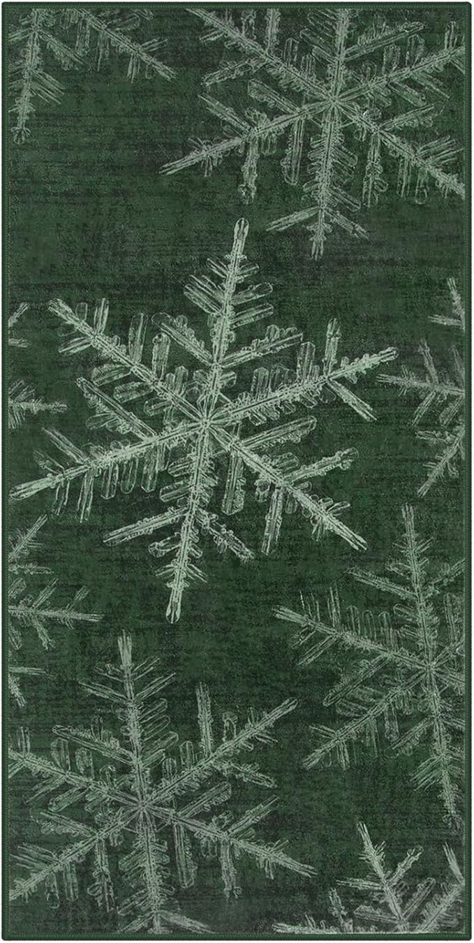 Lahome Snowflake Christmas Area Rug, 2x4 Washable Christmas Kitchen Rugs for Entryway Soft Doormat Indoor, Small Green Rug Non-Slip Holiday Decor Entryway Rugs for Bathroom Bedroom(2x4ft,Green)