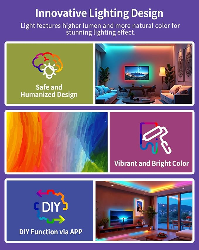RGB+IC LED Strip Lights, Smart Bluetooth LED Light for Bedroom, Color Changing LED Strips with 44 Scene Modes, Segmented Control, for Room, Party, Festival, Gathering (32.8ft)