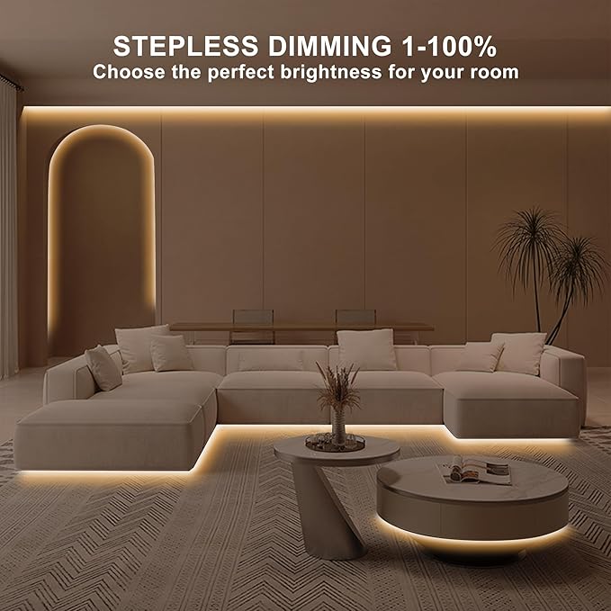 16.4ft COB Led Strip Light with Remote, 2700K Dimmable Bright Warm White Led COB Strip Light, White Led Strip Light for Mirror, Stair, Cabinet, Room