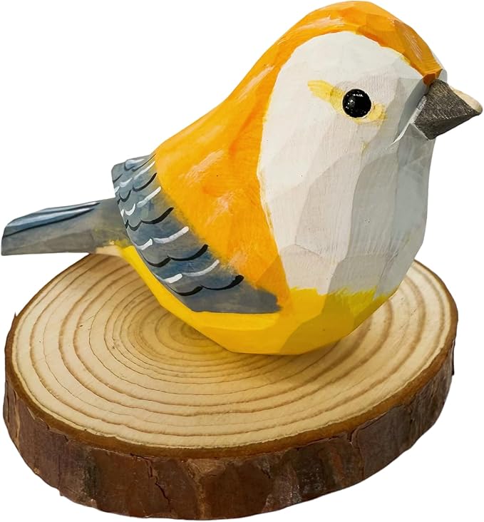 Wooden Bird Figurines Funny Desk Accessories Hand Carved Wood Decorative Small Birds Animal Miniature Statues Ornament for Home Room Decor (0range Grey)