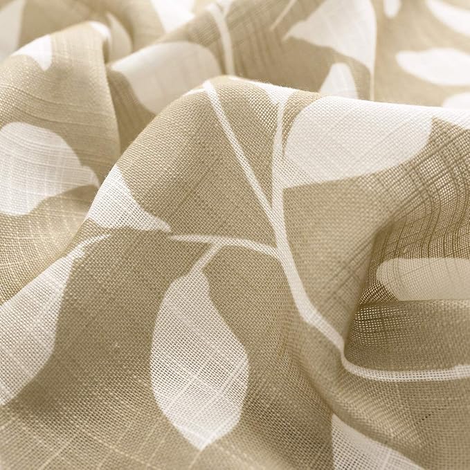 Print Semi Sheer Curtains for Living Room 95-inch Long White Leaf Curtains for Windows 52" Width x 2 Panels, Taupe, Grommet Top