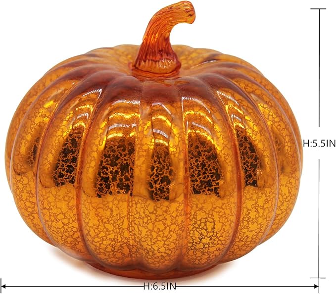 Mercury Glass Pumpkin Light with Timer, with 10 Fairy Lights Inside,Battery Operated Led Pumpkin Light,Ideal for Halloween Fall Decoration, Thanksgiving Rustic Decor, Xmas Decor (Gold)