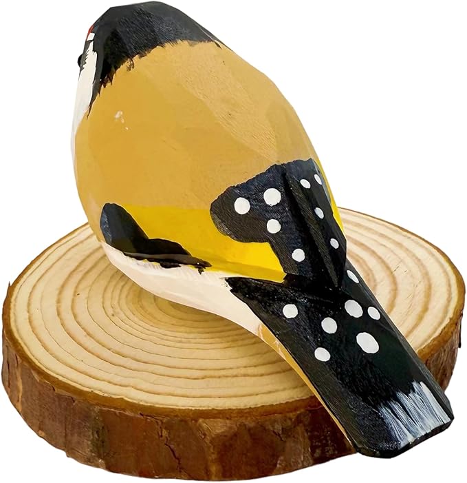 Wooden Bird Figurines Funny Desk Accessories Hand Carved Wood Decorative Small Birds Animal Miniature Statues Ornament for Home Room Decor (Black Beige)