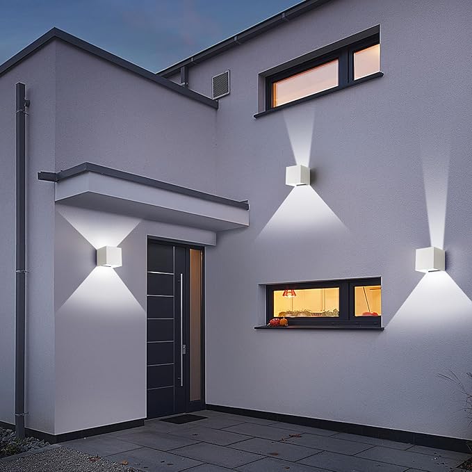 20W Outdoor Wall Sconce Lights & Indoor Wall Sconce,Matte White Square Wall Light,3 Color Adjustment Option,1700LM Up and Down Outdoor Lights 4.72-Inch Exterior Light Fixture for House,1-Pack