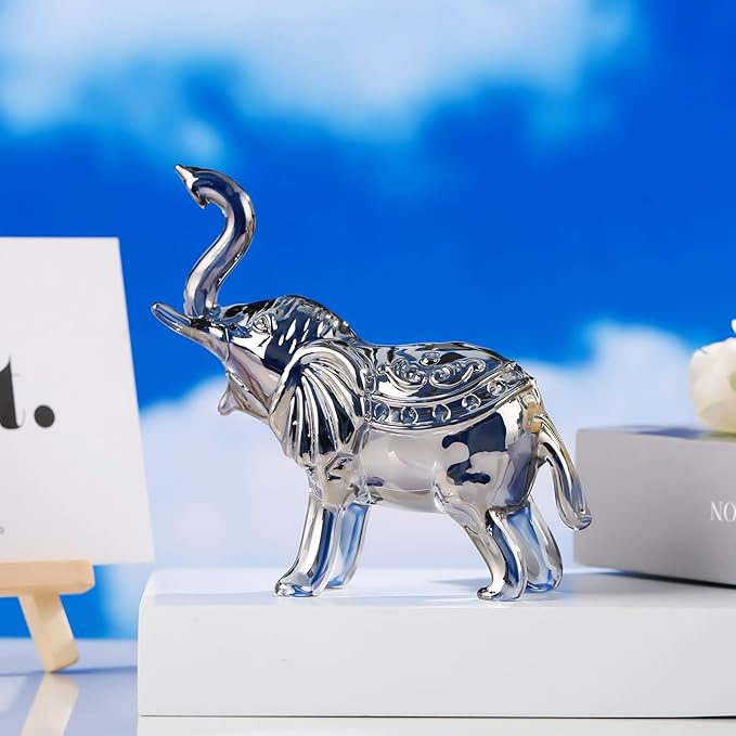 YWHL Black Crystal Elephant Figurine Decor, Glass Elephant Figurine Gifts for Women, Handmade Animal Collectible Statue